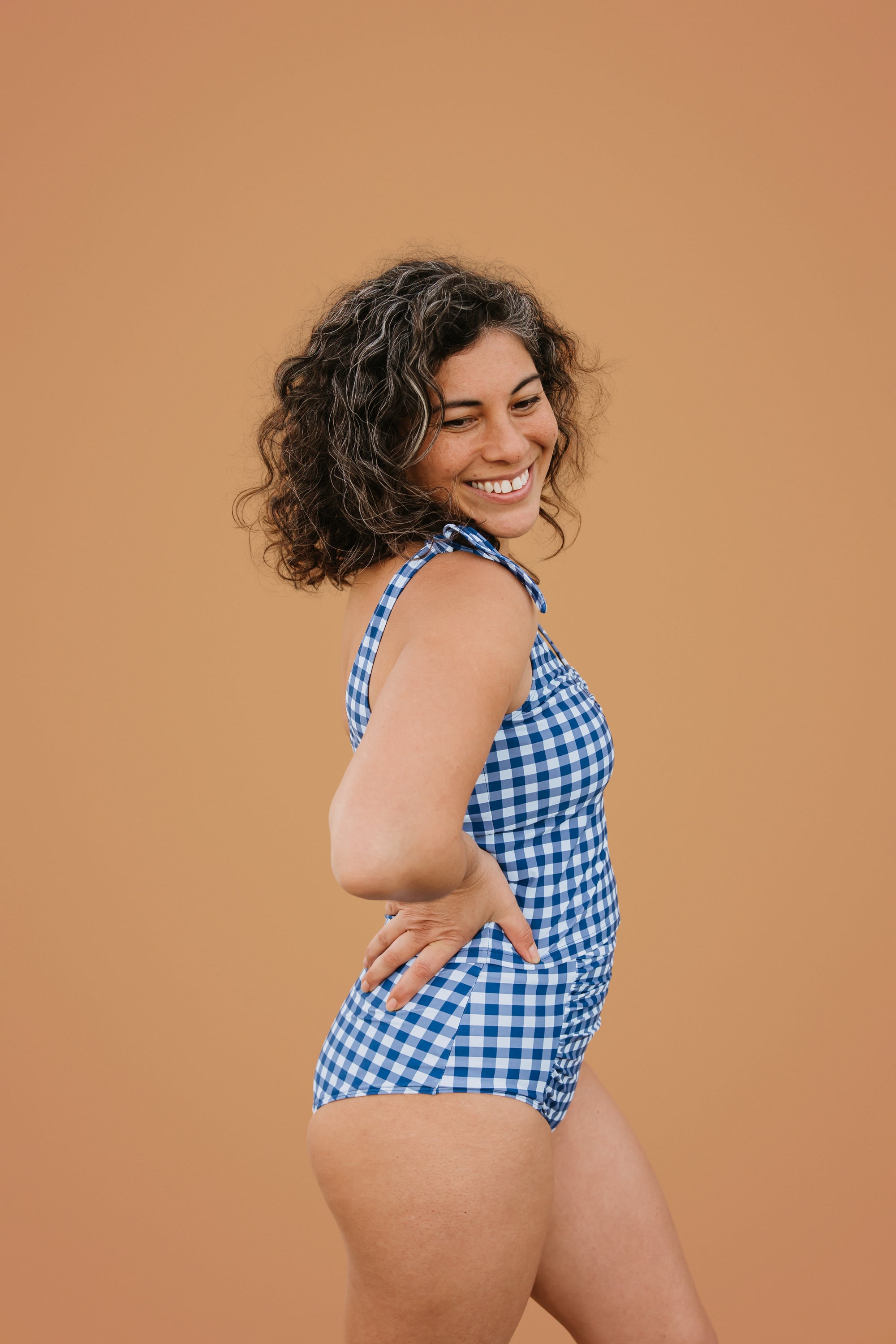 PRE-ORDER: Shoulder Tie Top Blueberry Check