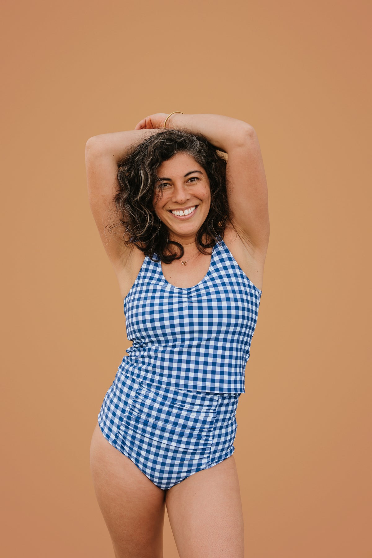 PRE-ORDER: Shoulder Tie Top Blueberry Check