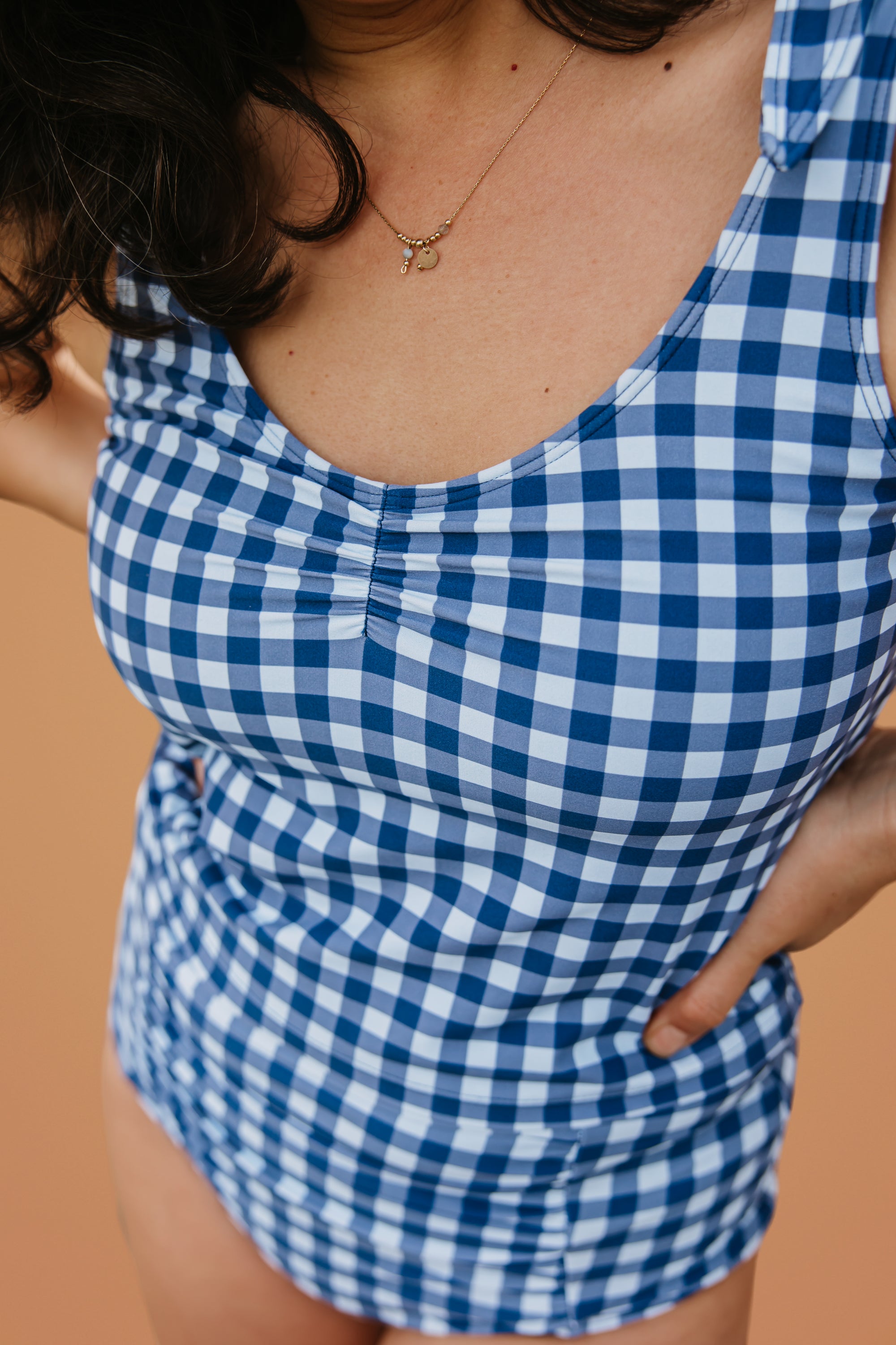 PRE-ORDER: Shoulder Tie Top Blueberry Check