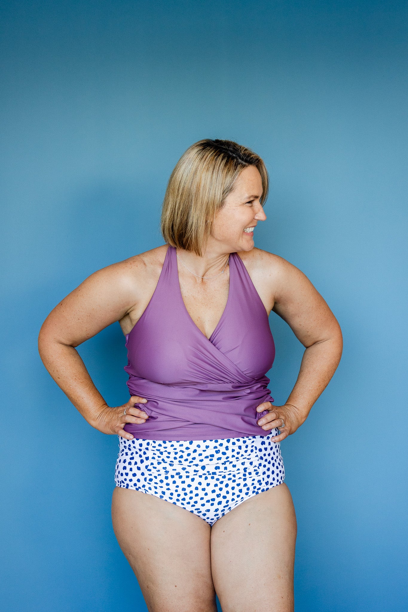 Ruched High Waisted Bottoms Scribble Dots