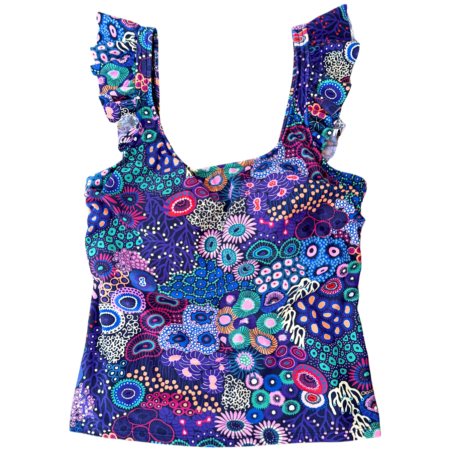 Frill Shoulder Tank Ocean Jewels