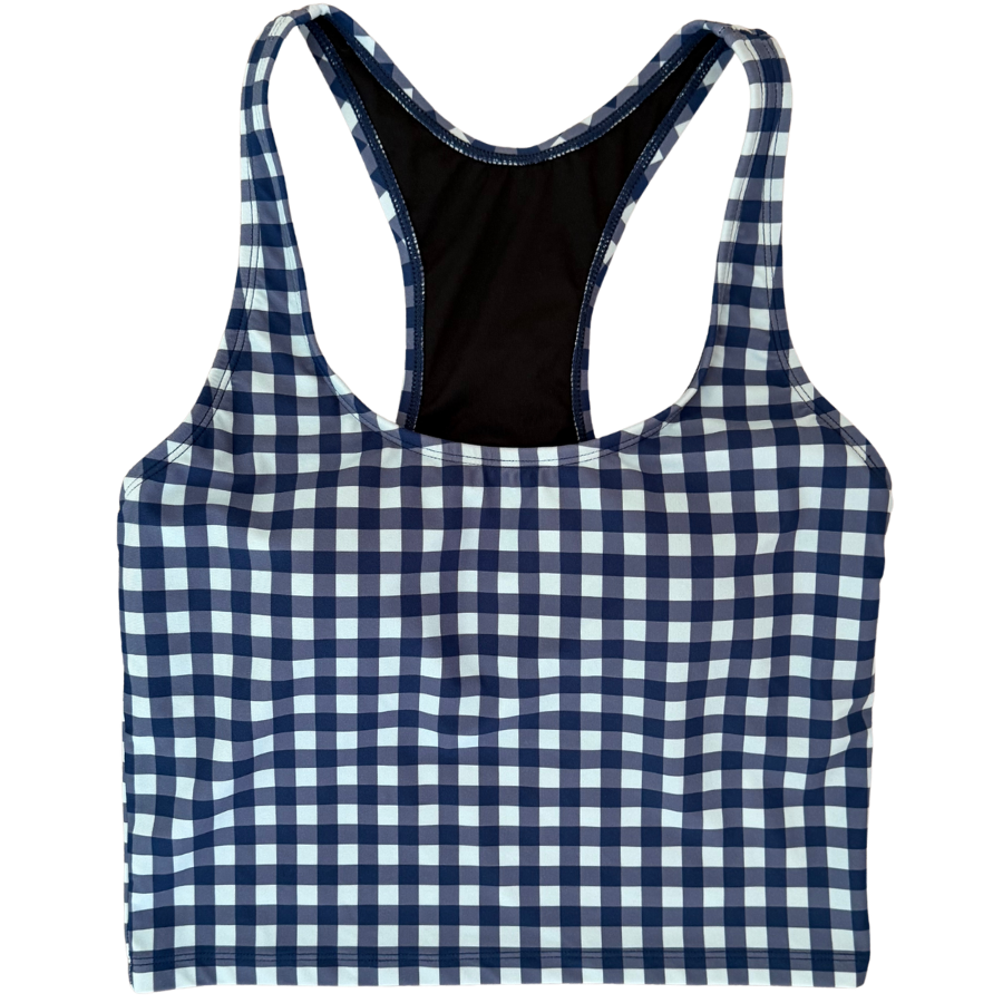 PRE-ORDER: Racer Back Top Blueberry Check