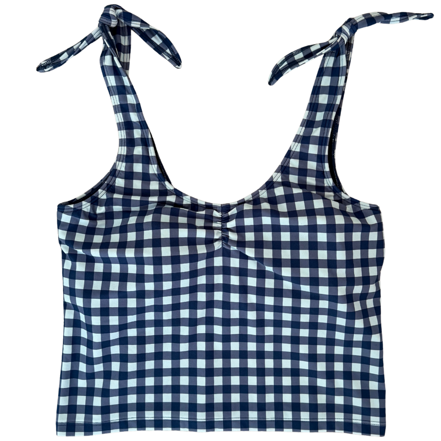 PRE-ORDER: Shoulder Tie Top Blueberry Check