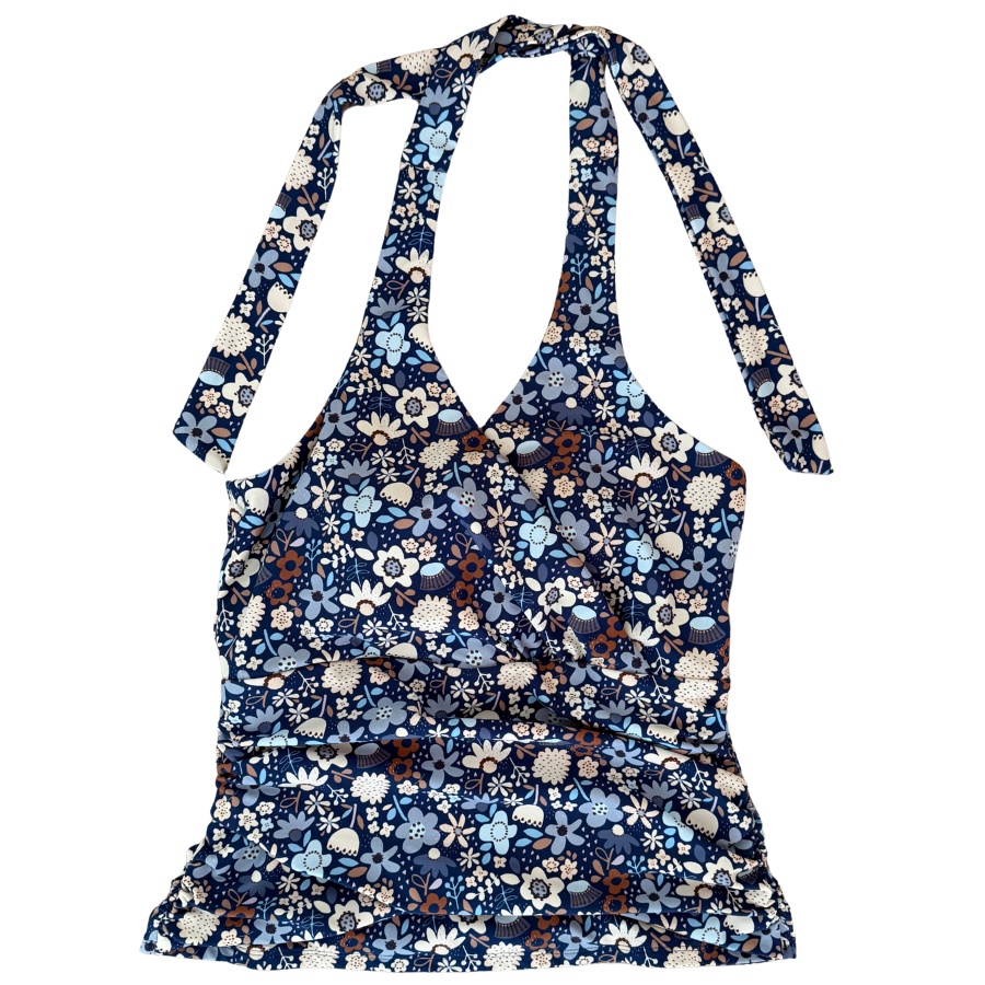 PRE-ORDER: Criss-Cross Halter Top Indigo Posy