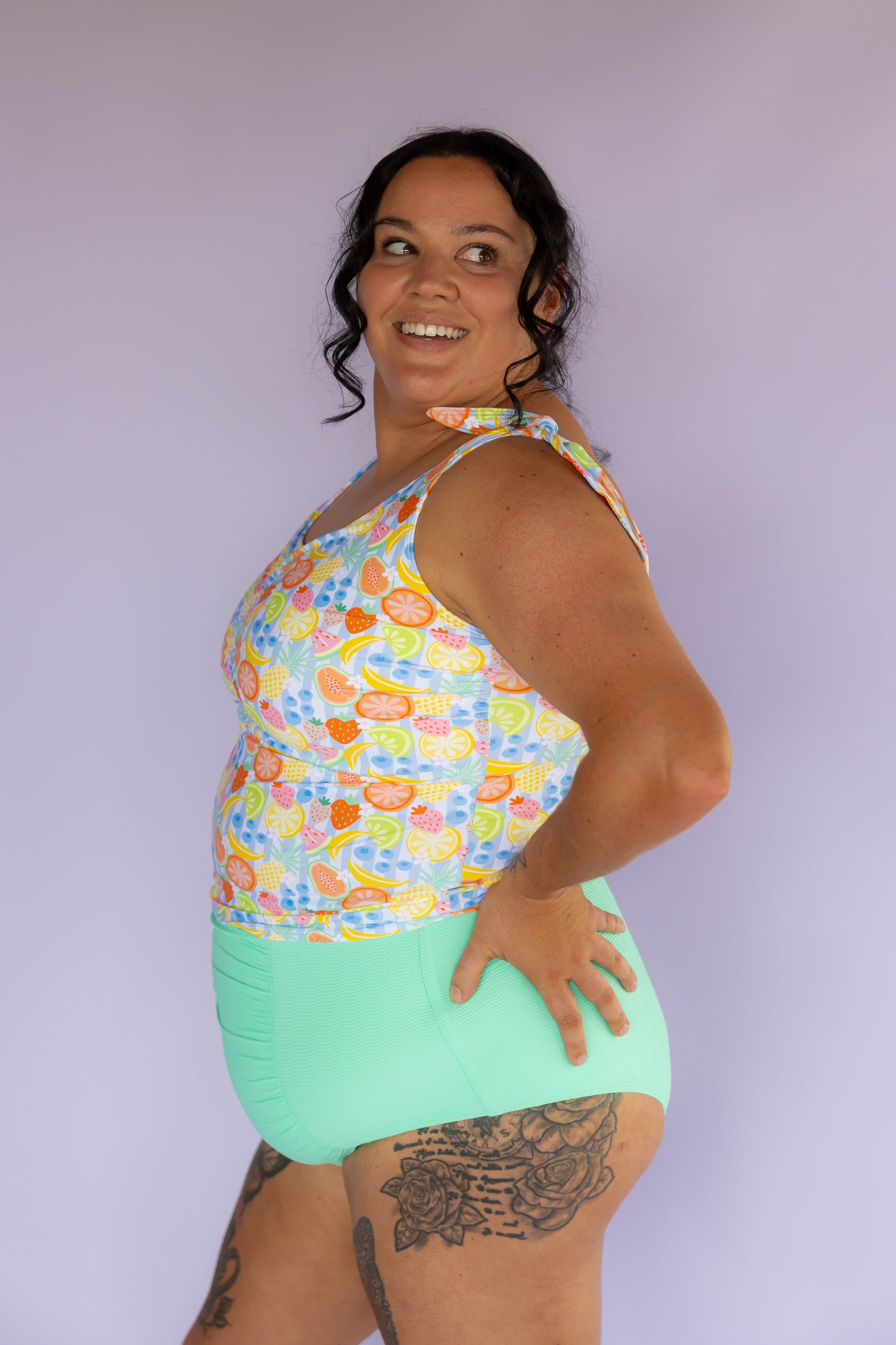Ruched High Waisted Bottoms Seafoam (Textured Fabric)