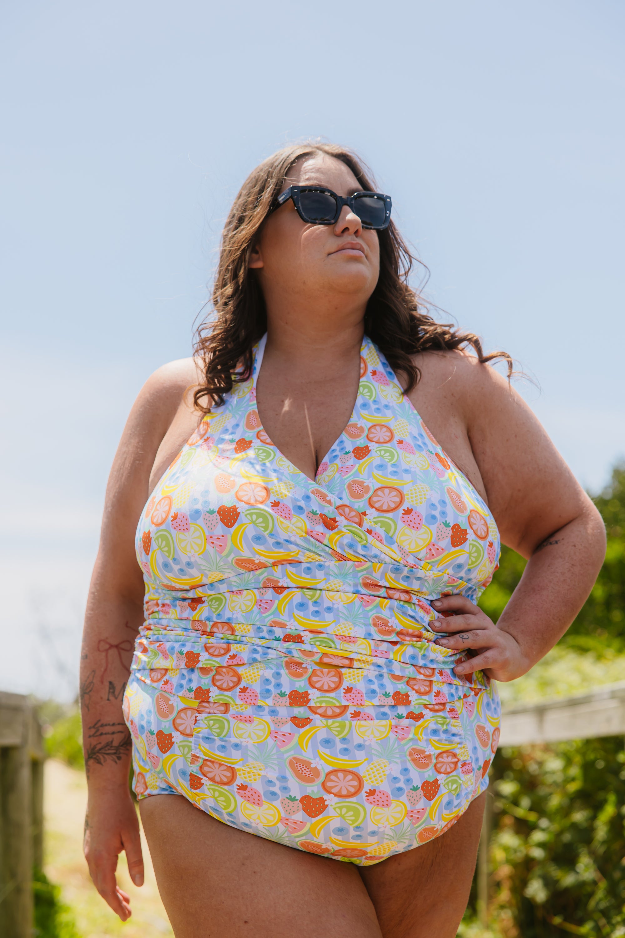 Ruched High Waisted Bottoms Fruit Fiesta