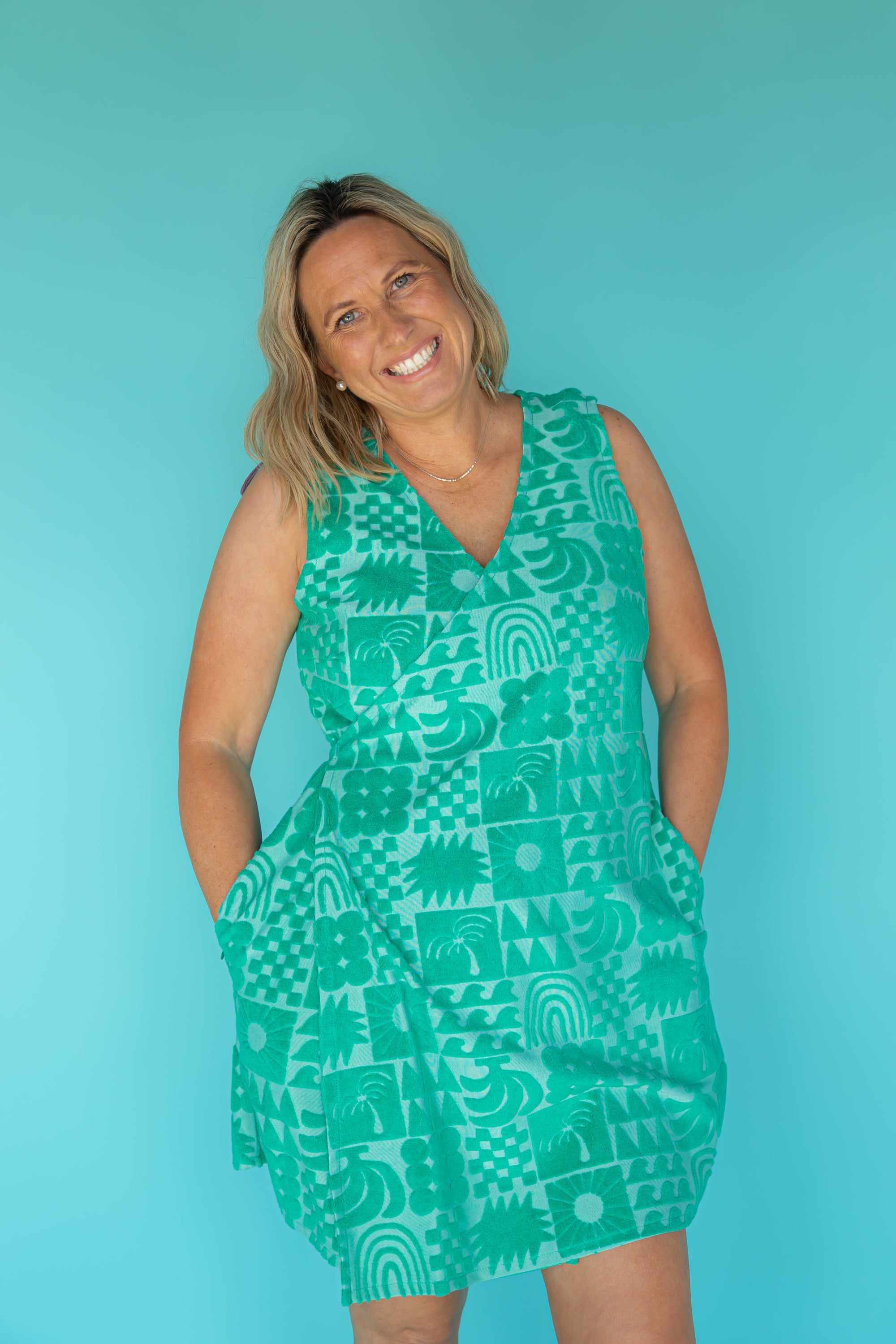 Sprout green terry wrap dress. Beach cover up.