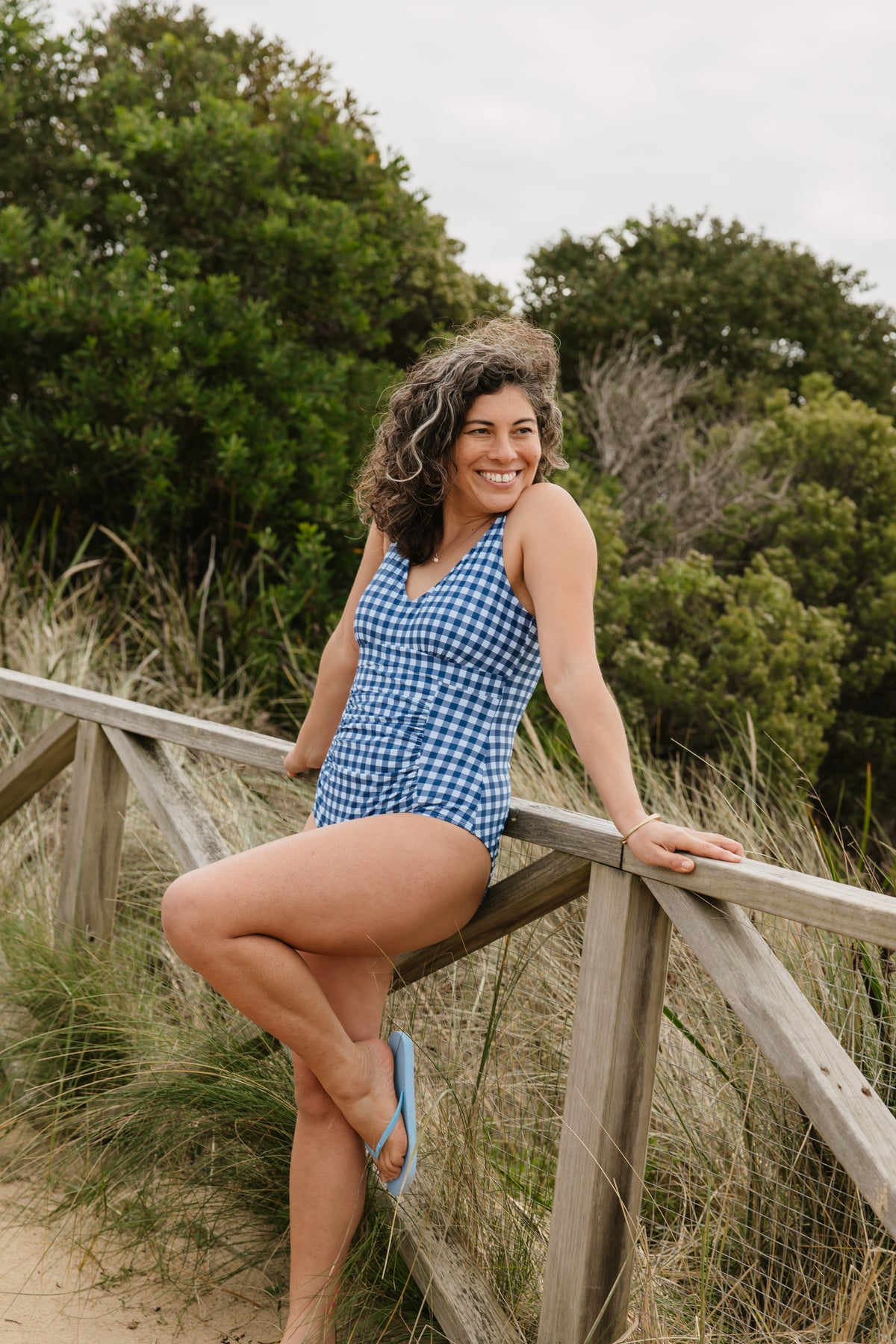 PRE-ORDER: Ruched One Piece Blueberry Check
