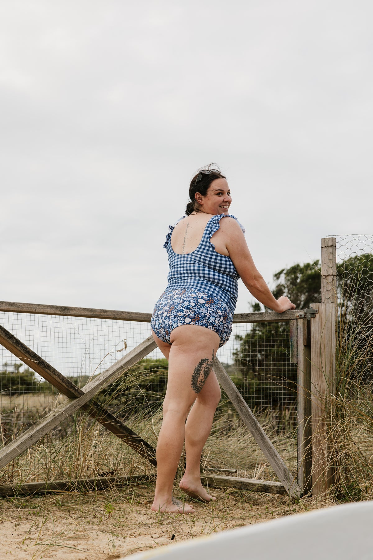 PRE-ORDER: Frill Shoulder Tank Blueberry Check