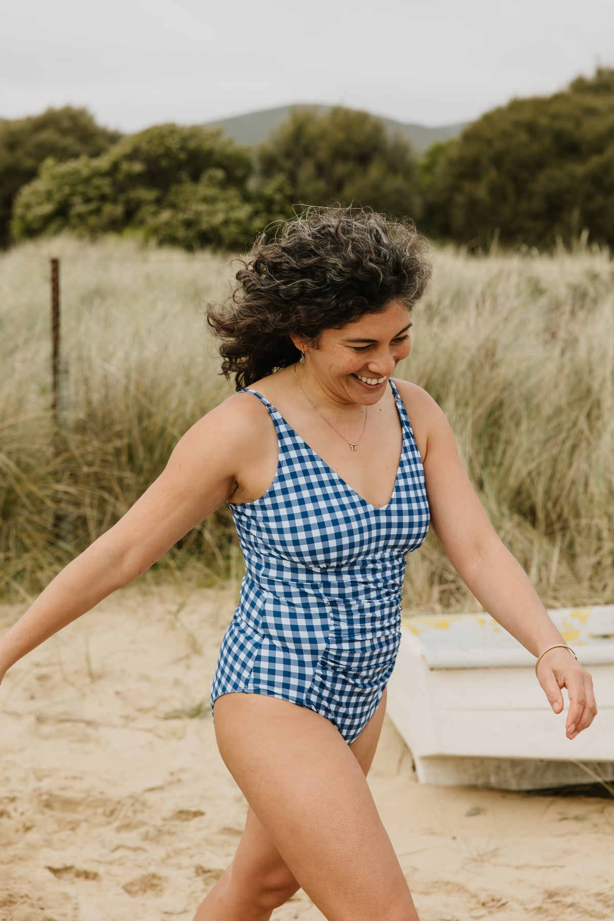 PRE-ORDER: Ruched One Piece Blueberry Check