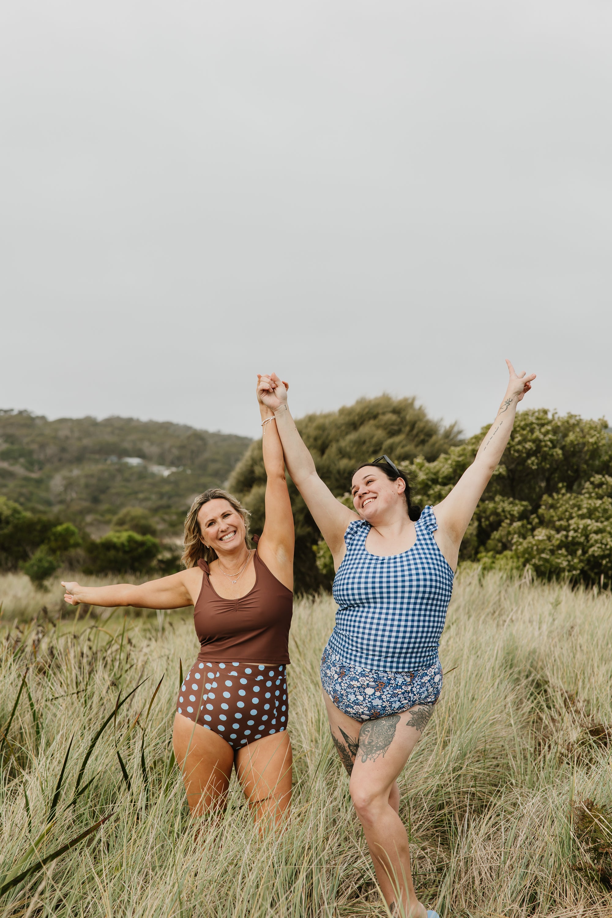 PRE-ORDER: Frill Shoulder Tank Blueberry Check