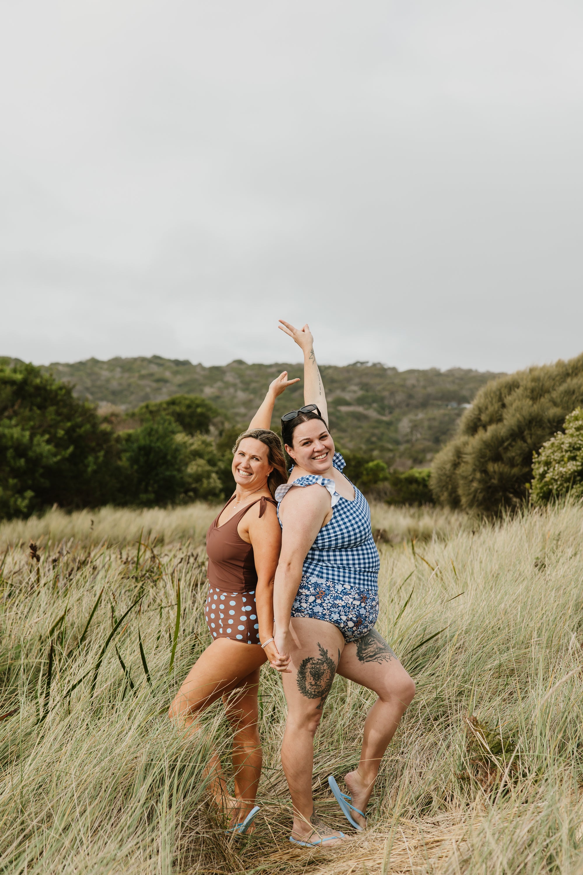 PRE-ORDER: Frill Shoulder Tank Blueberry Check