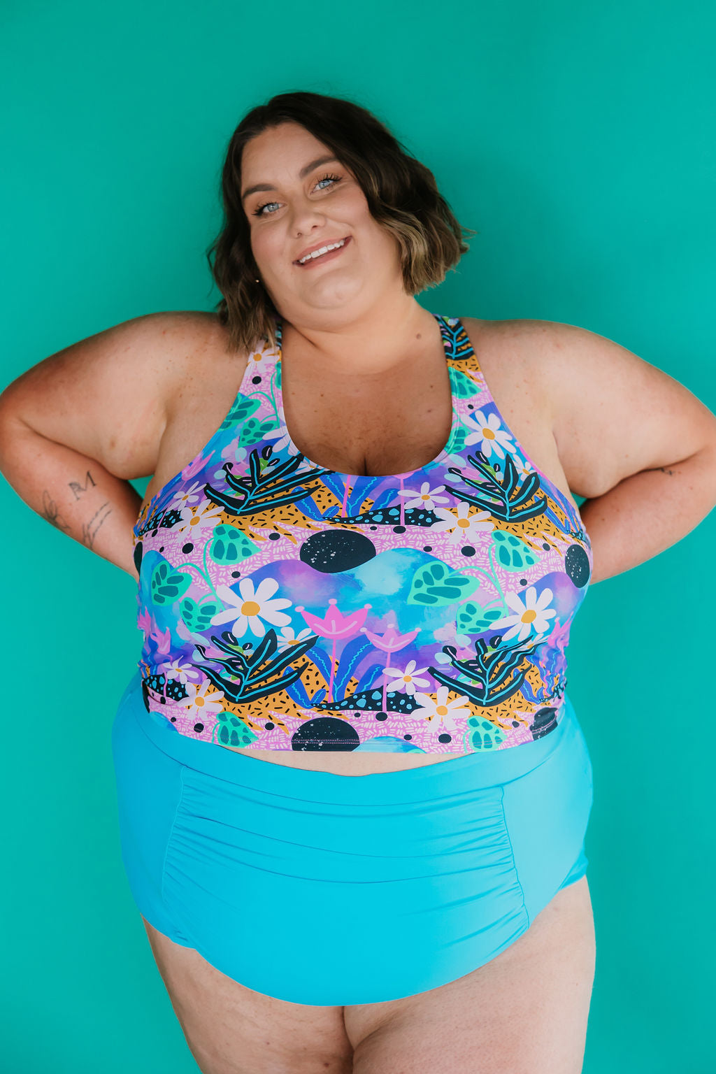 Last Pieces - Ruched High Waisted Bottoms Splash