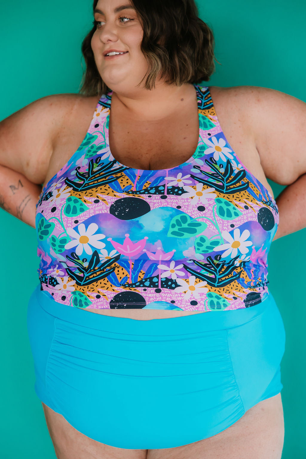 Last Pieces - Ruched High Waisted Bottoms Splash