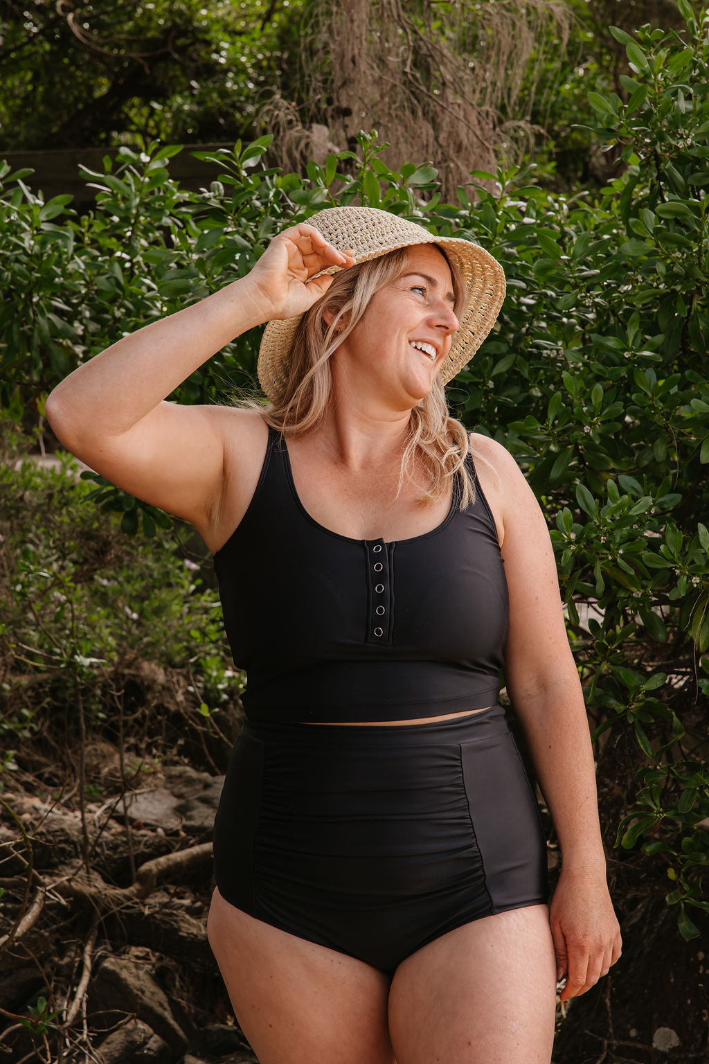 Ruched High Waisted Bottoms Black