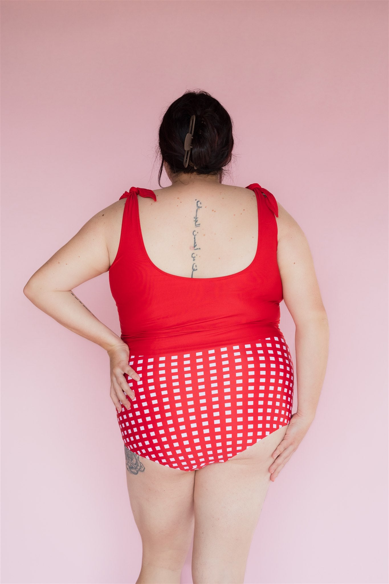 Ruched High Waisted Bottoms Watermelon Check